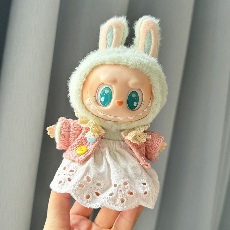 (Outfit) Labubu White Dress And Pink Jacket